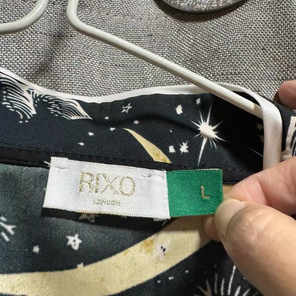 Rixo Black and Gold Celestial Print Wrap Dress - Picture 6 of 6